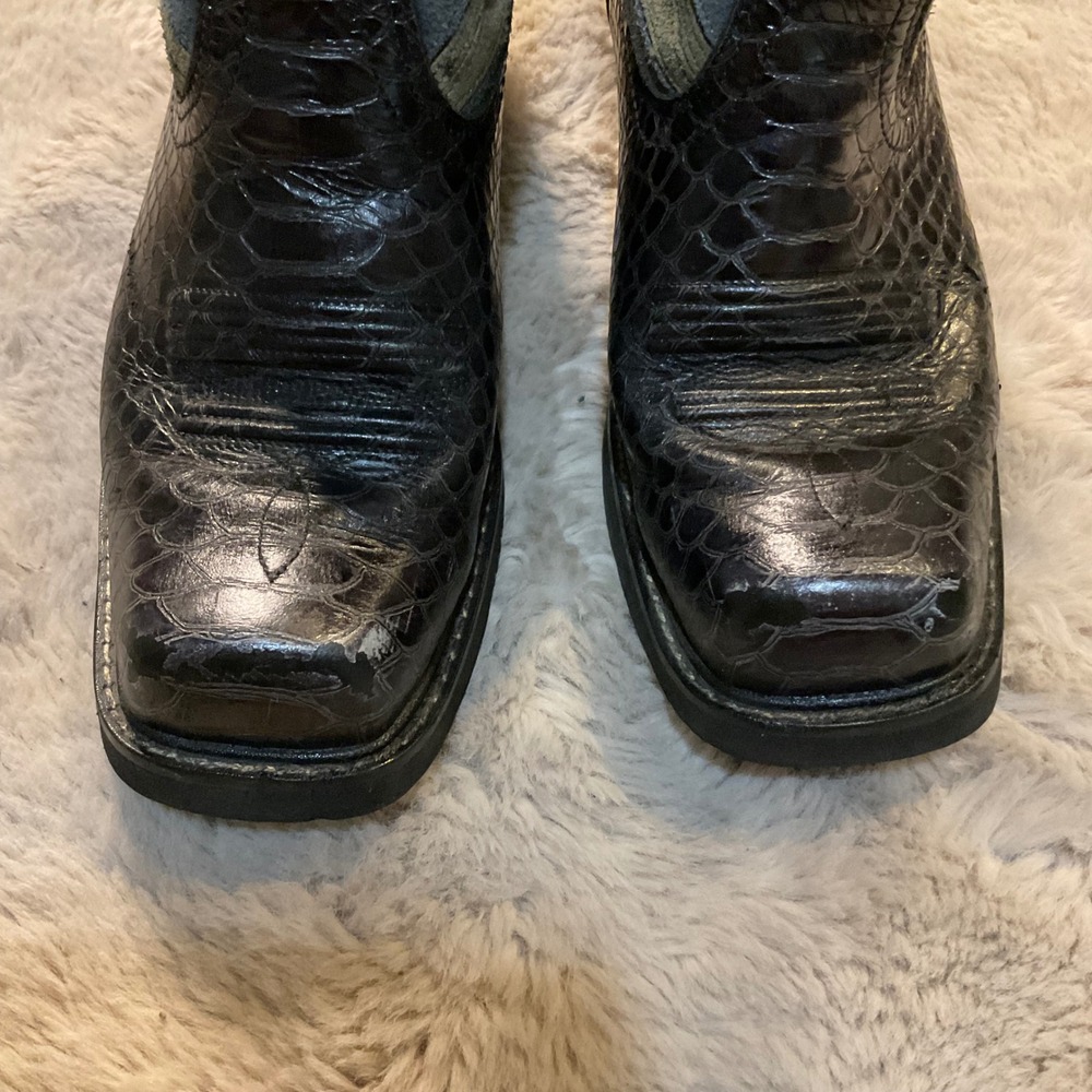 Ariat Western Boots Size 9 Heeled Womens Black Square Toe Cowboy Suede Floral Tp - Picture 2 of 10